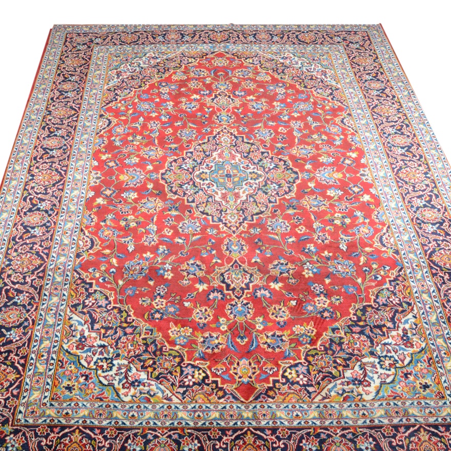 Signed Hand Knotted Persian Kashan Room Size Area Rug