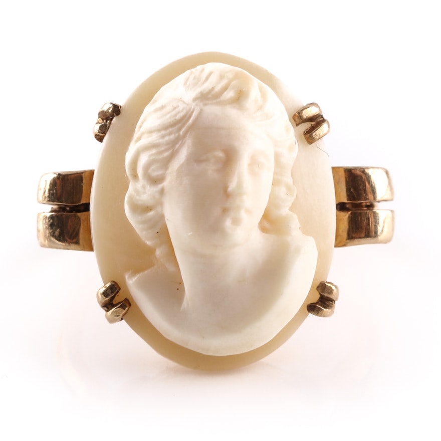 10K Yellow Gold Carved Shell Cameo Ring