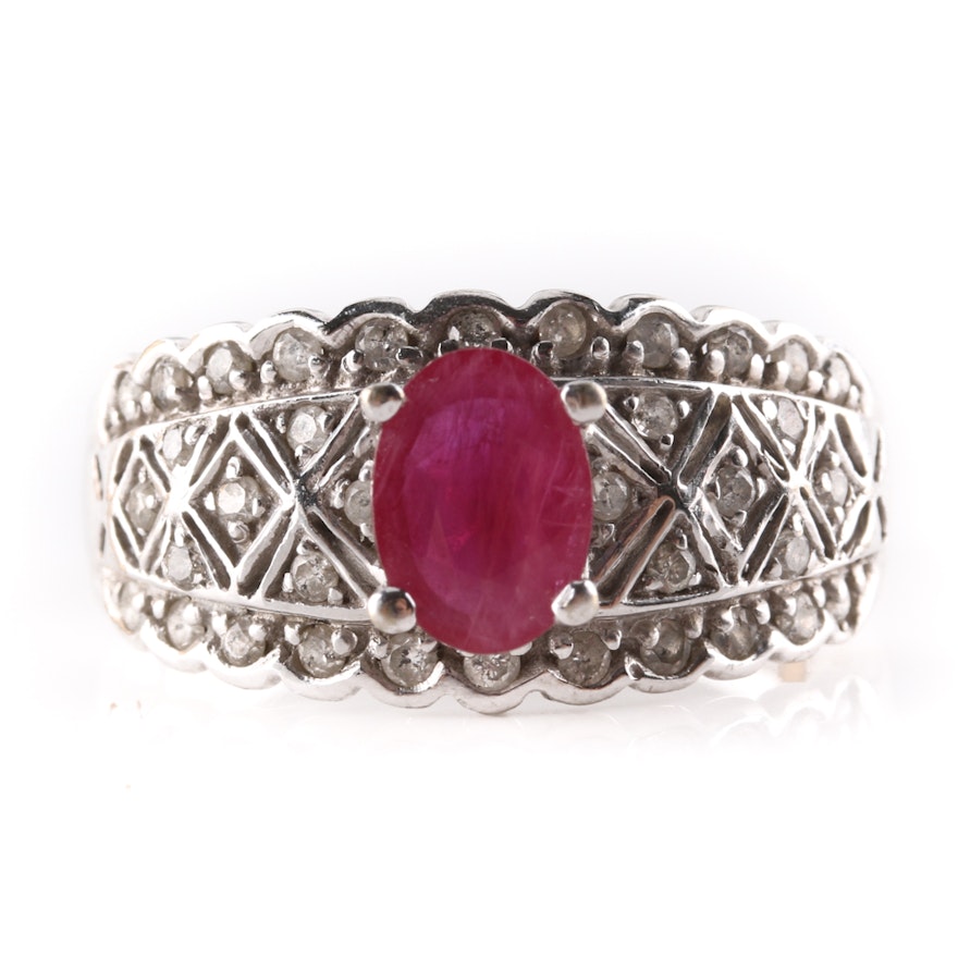 14K White Gold Ruby and Diamond Ring