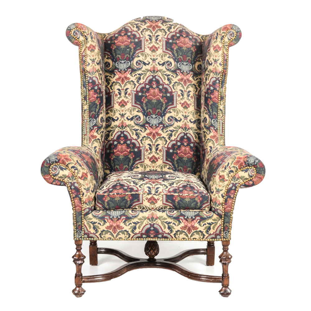 William and Mary Style Upholstered Wing Chair