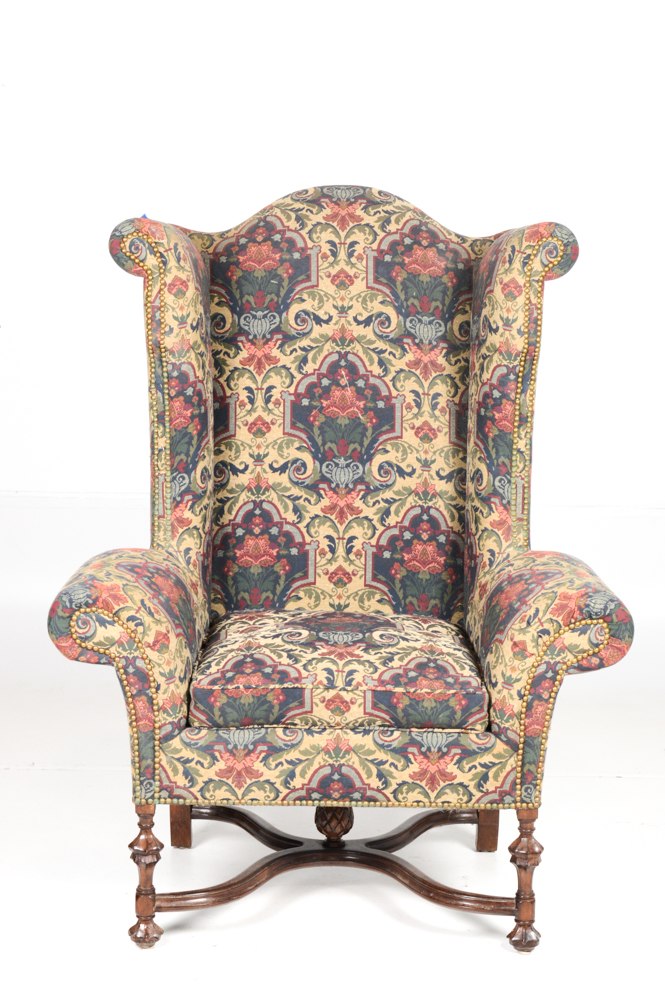 William and Mary Style Upholstered Wing Chair