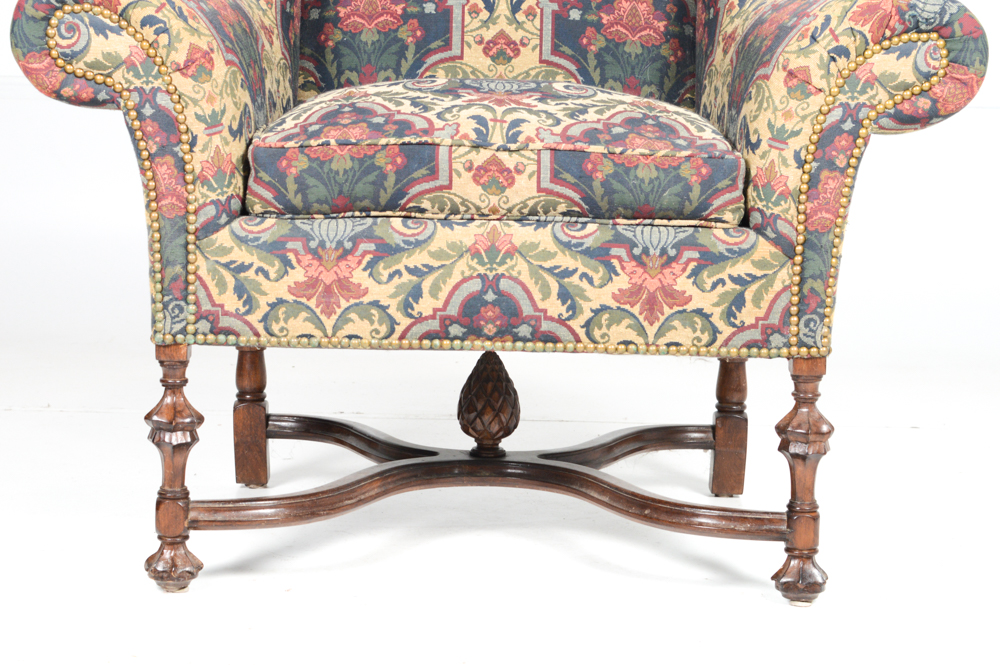William and Mary Style Upholstered Wing Chair