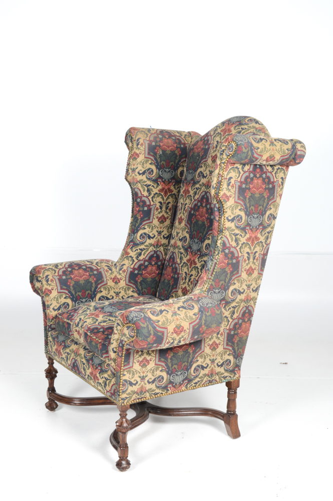 William and Mary Style Upholstered Wing Chair