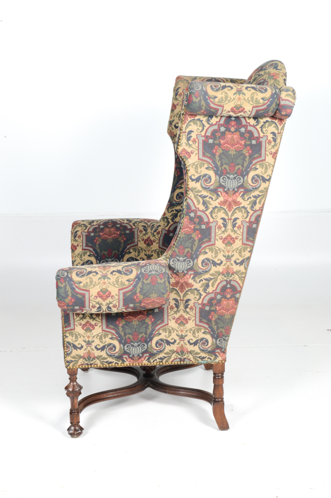 William and Mary Style Upholstered Wing Chair