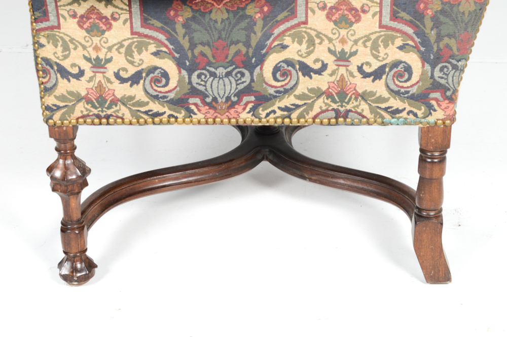 William and Mary Style Upholstered Wing Chair