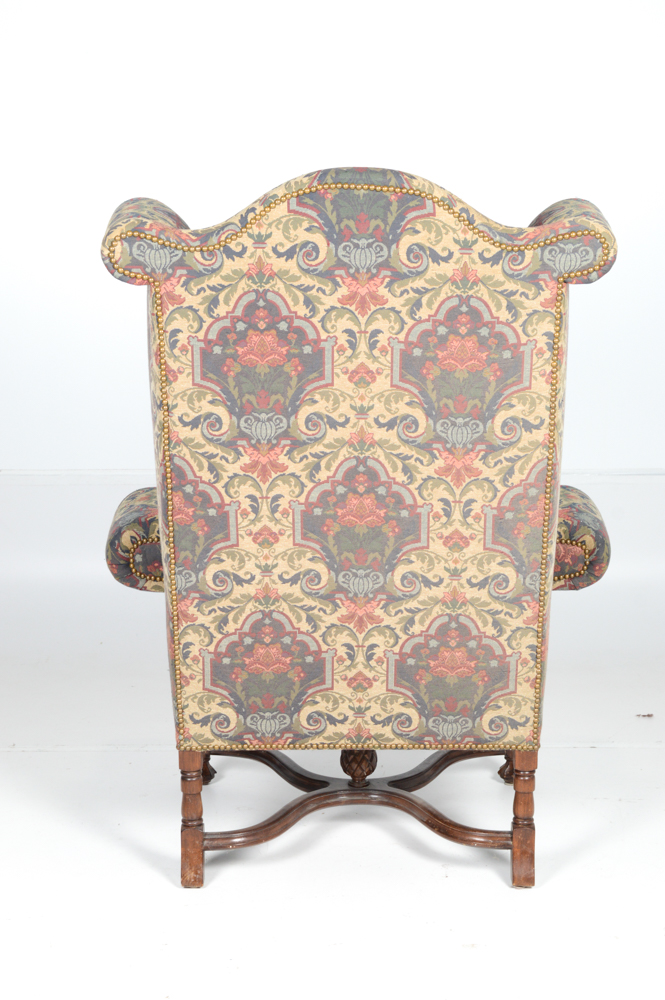 William and Mary Style Upholstered Wing Chair