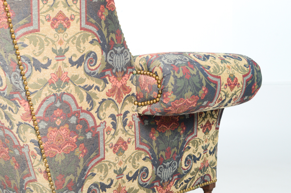 William and Mary Style Upholstered Wing Chair