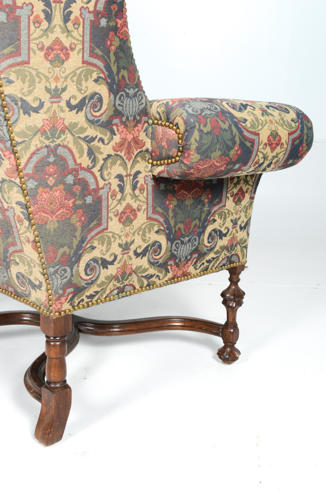 William and Mary Style Upholstered Wing Chair