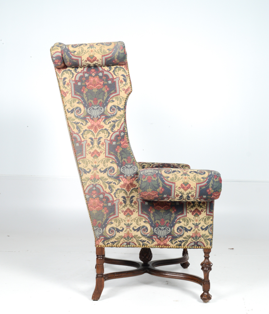 William and Mary Style Upholstered Wing Chair