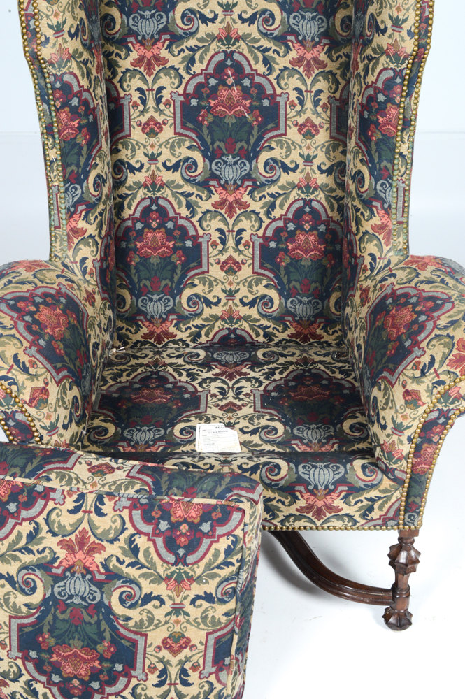 William and Mary Style Upholstered Wing Chair
