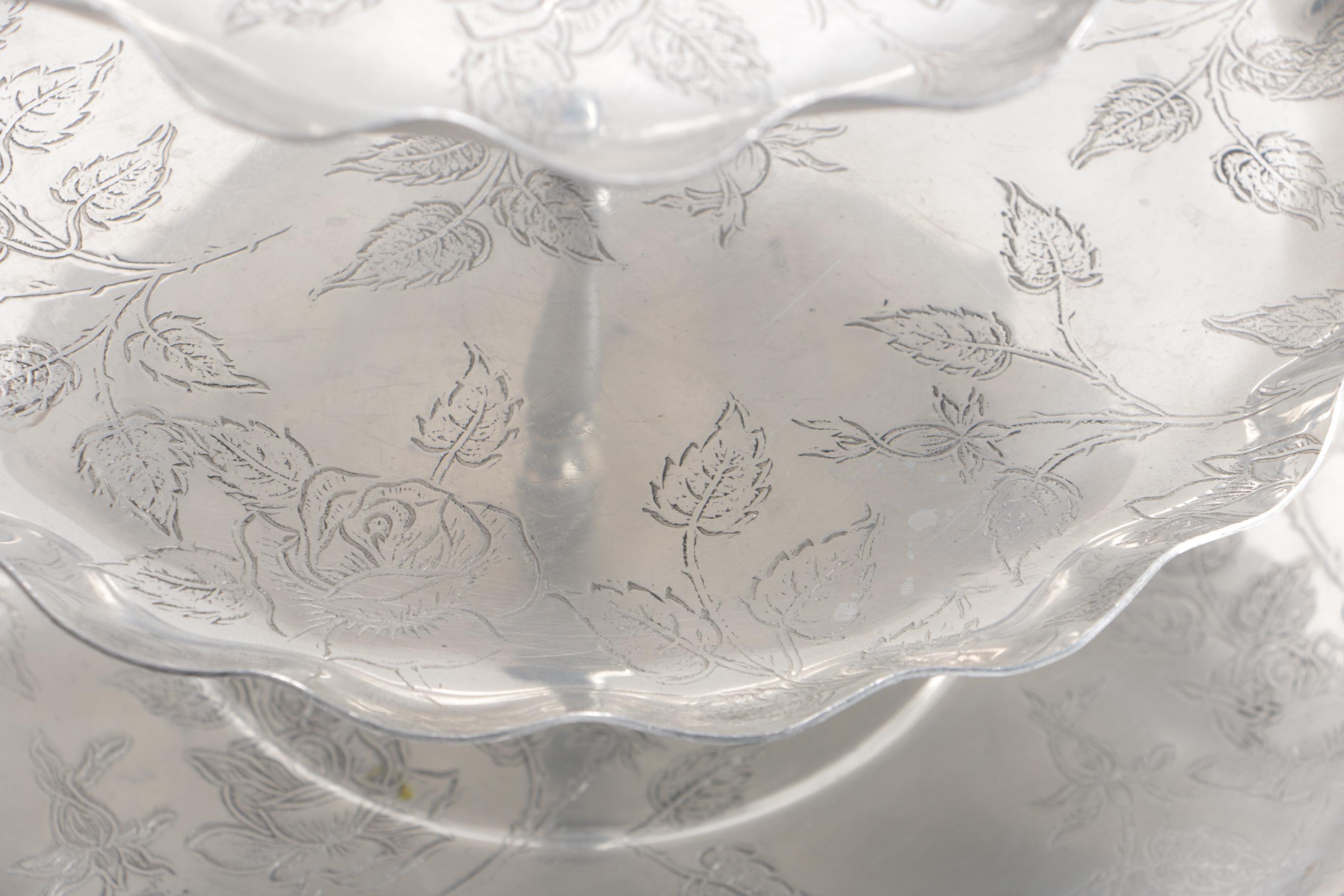 Royalty 1940s Aluminum Three Tiered Tray and Other Serving Pieces