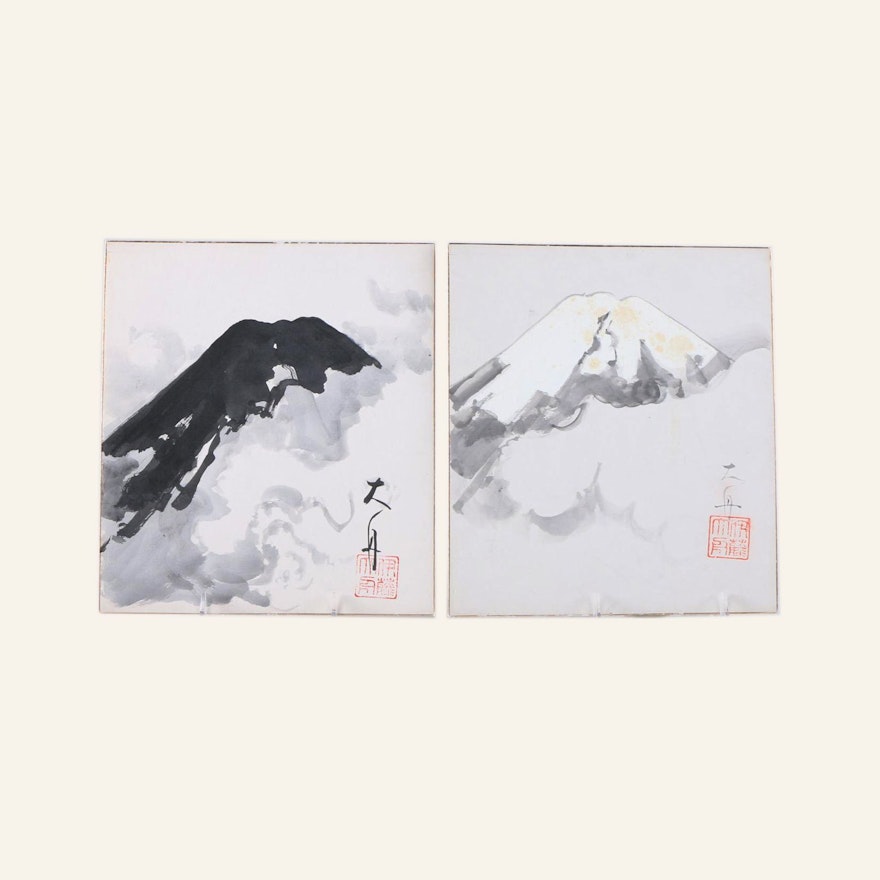 Japanese Watercolor Paintings of Mountain Tops