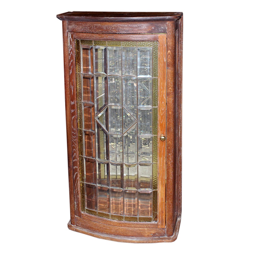 Vintage Bow Front Stained Glass Cabinet