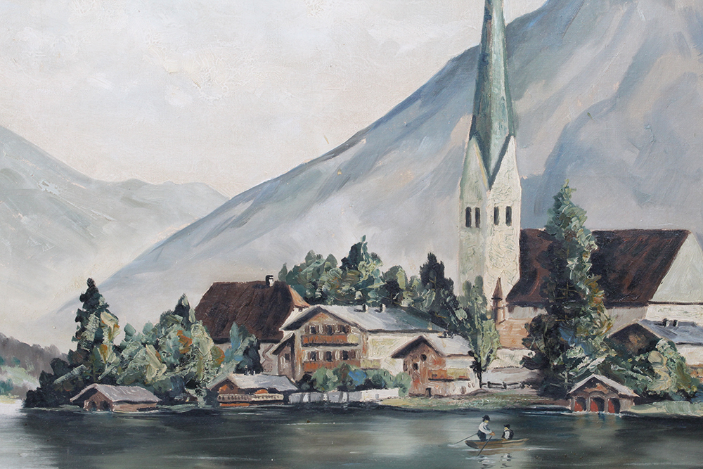 H. Schoissengeier Oil Painting on Canvas of a Seaside Village