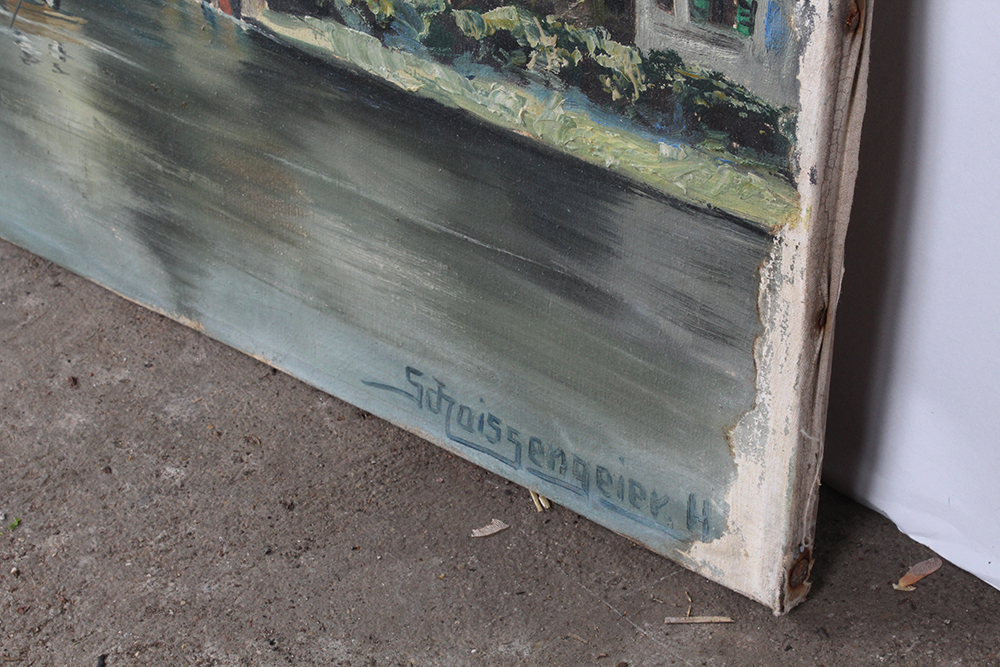 H. Schoissengeier Oil Painting on Canvas of a Seaside Village