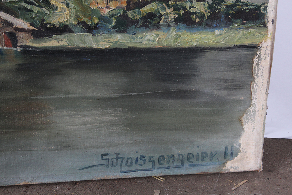 H. Schoissengeier Oil Painting on Canvas of a Seaside Village