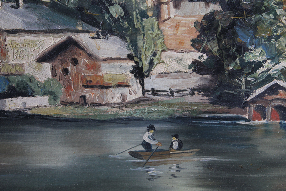 H. Schoissengeier Oil Painting on Canvas of a Seaside Village