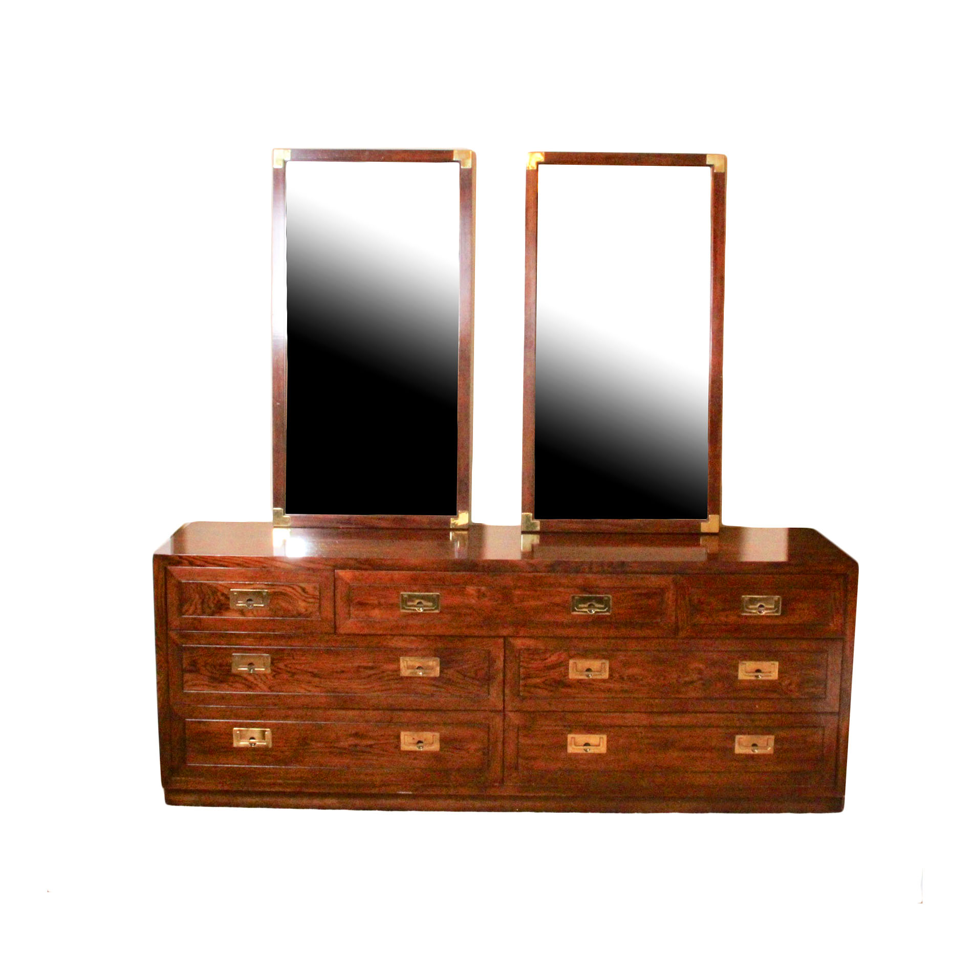 Henredon Campaign Style Dresser and Mirrors | EBTH