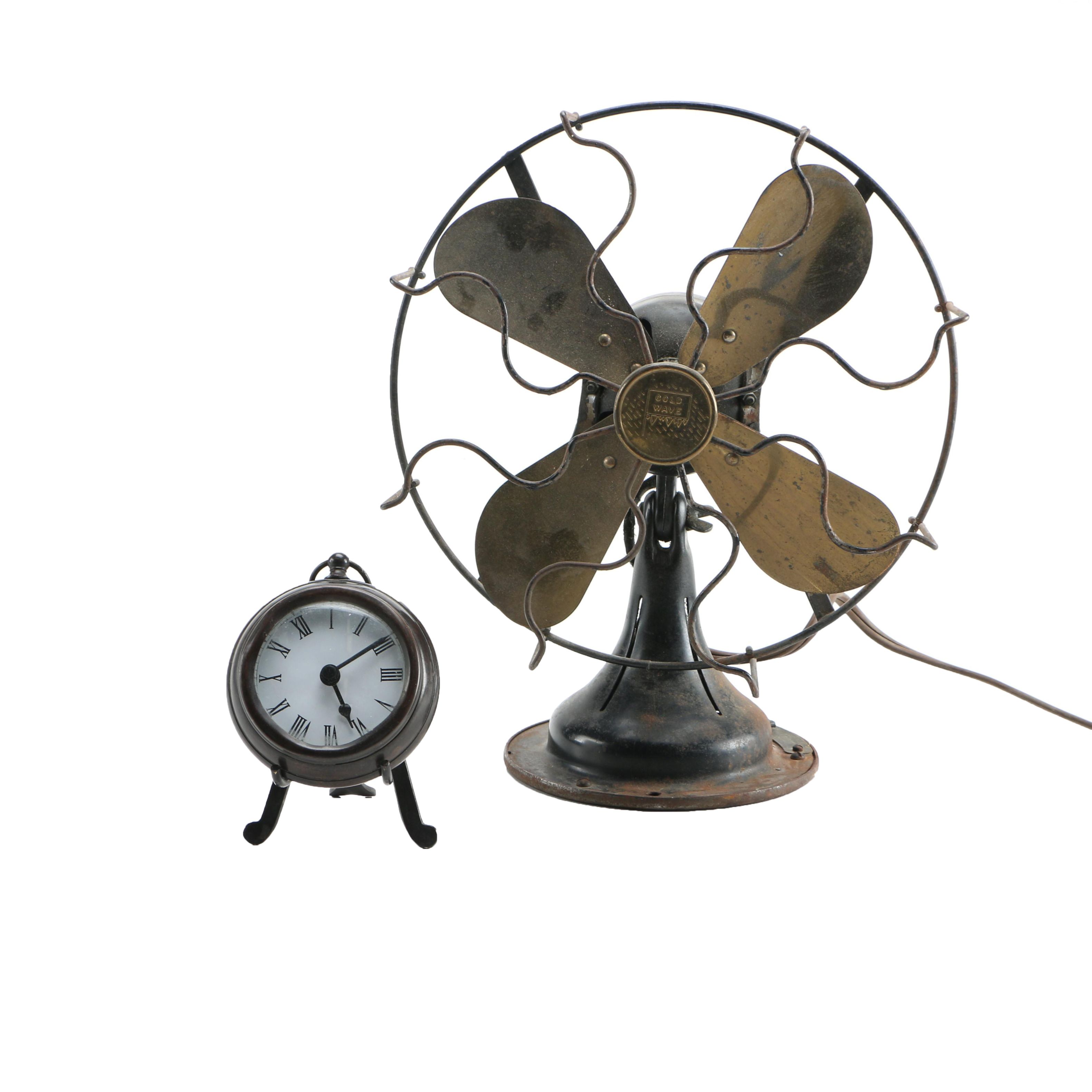 Vintage Gold Wave Fan and Clock
