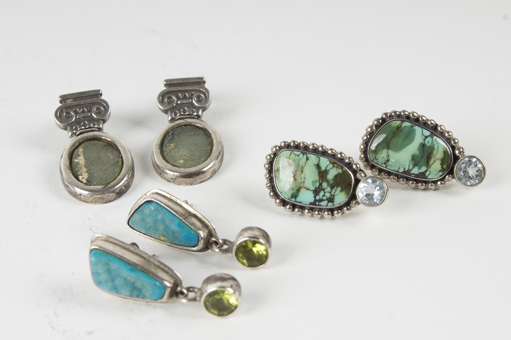 Collection of Sterling Jewelry Including Amber, Turquoise, and Lapis
