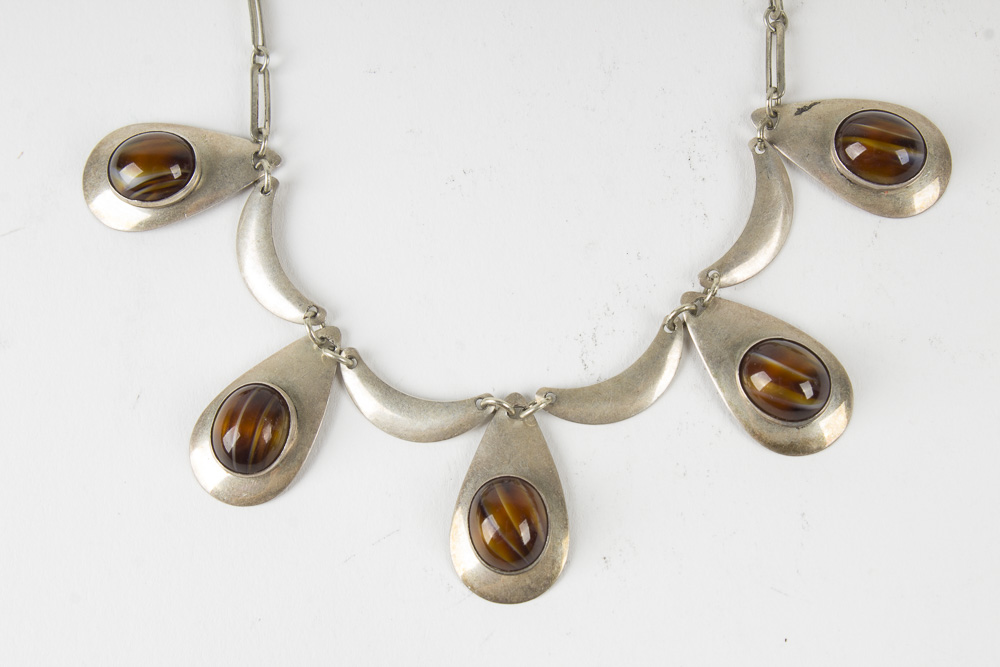 Collection of Sterling Jewelry Including Amber, Turquoise, and Lapis