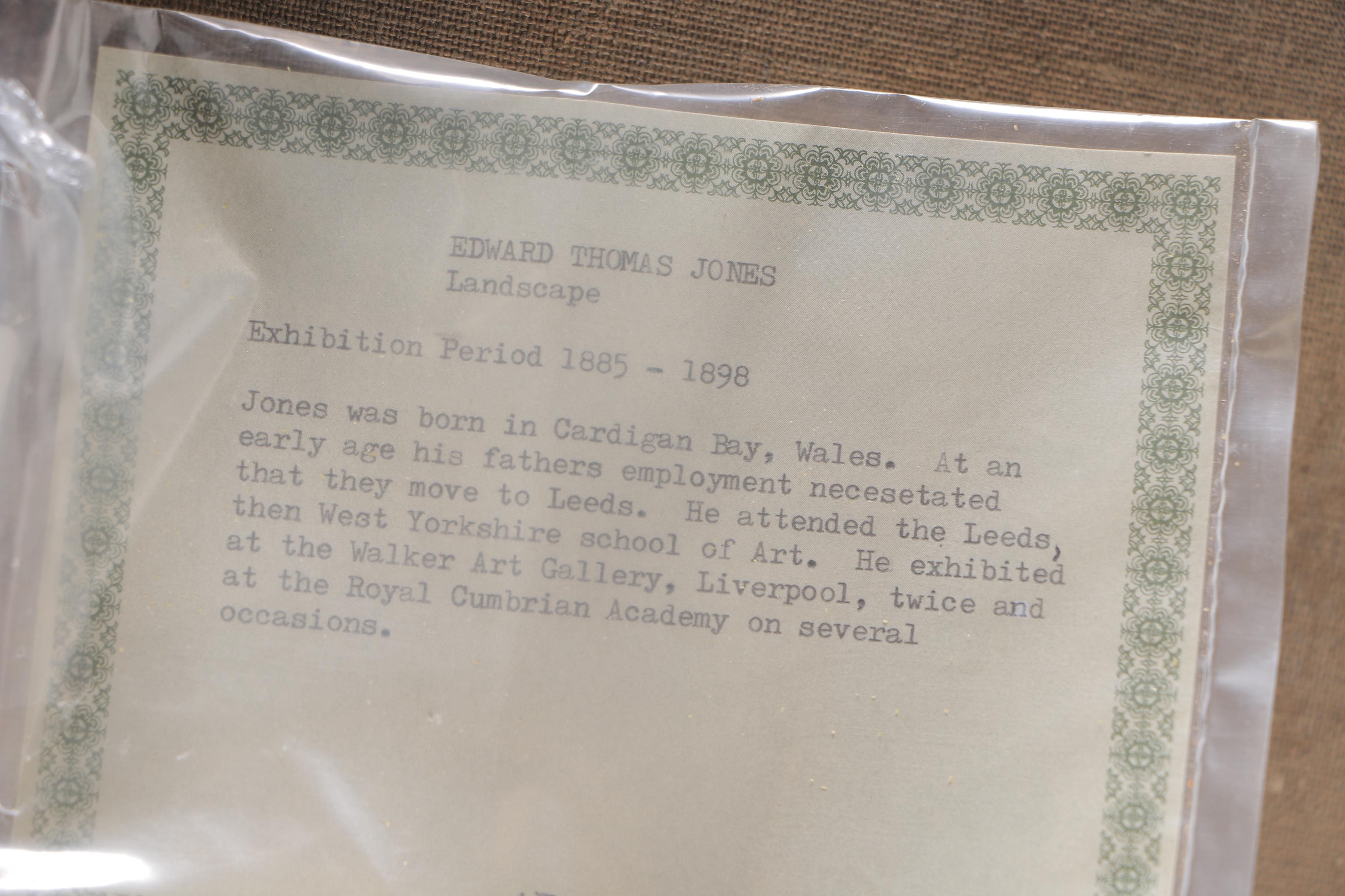 Edward Thomas Jones Oil on Canvas "Landscape"