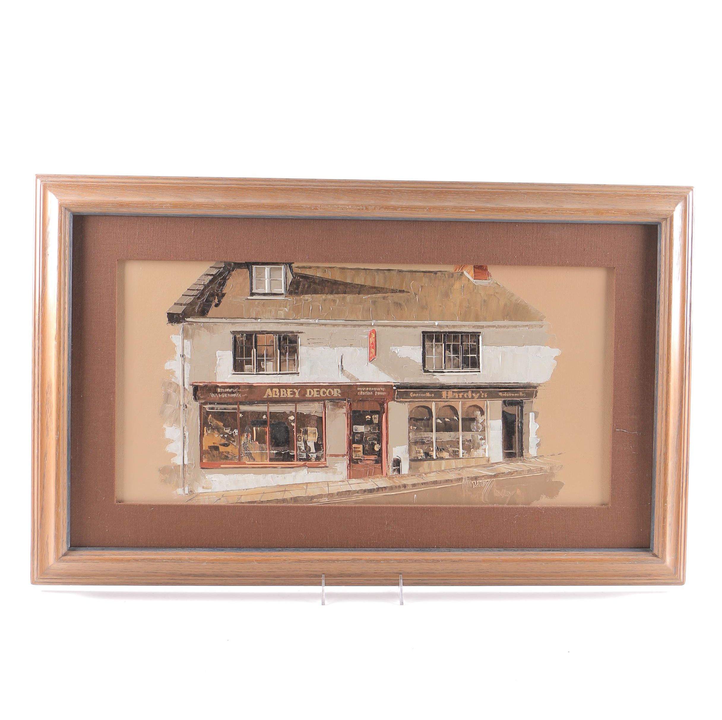 Harley Crossley Oil Painting on Board of Shop Front