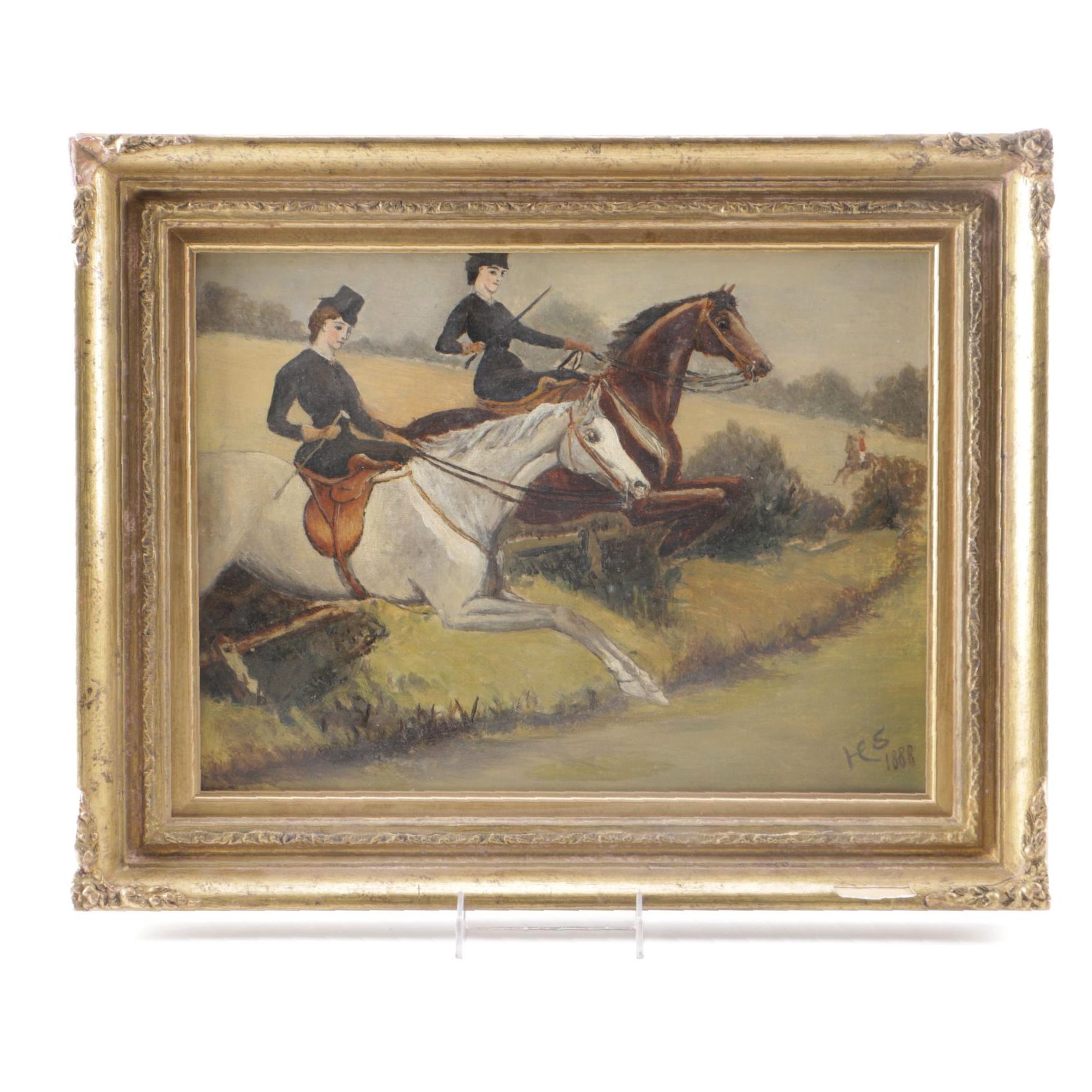 1888 H.C. Stokes Oil Painting on Canvas "Ladies Day, Hereford Hunt"
