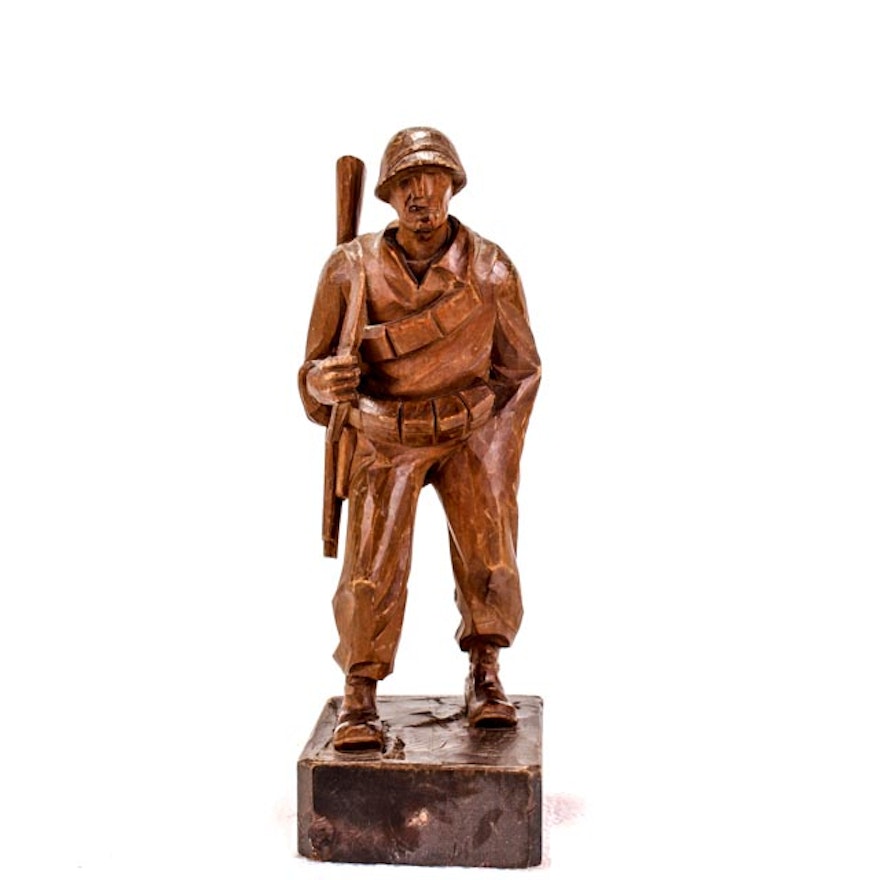 WWII Trench Art Carved Soldier Sculpture