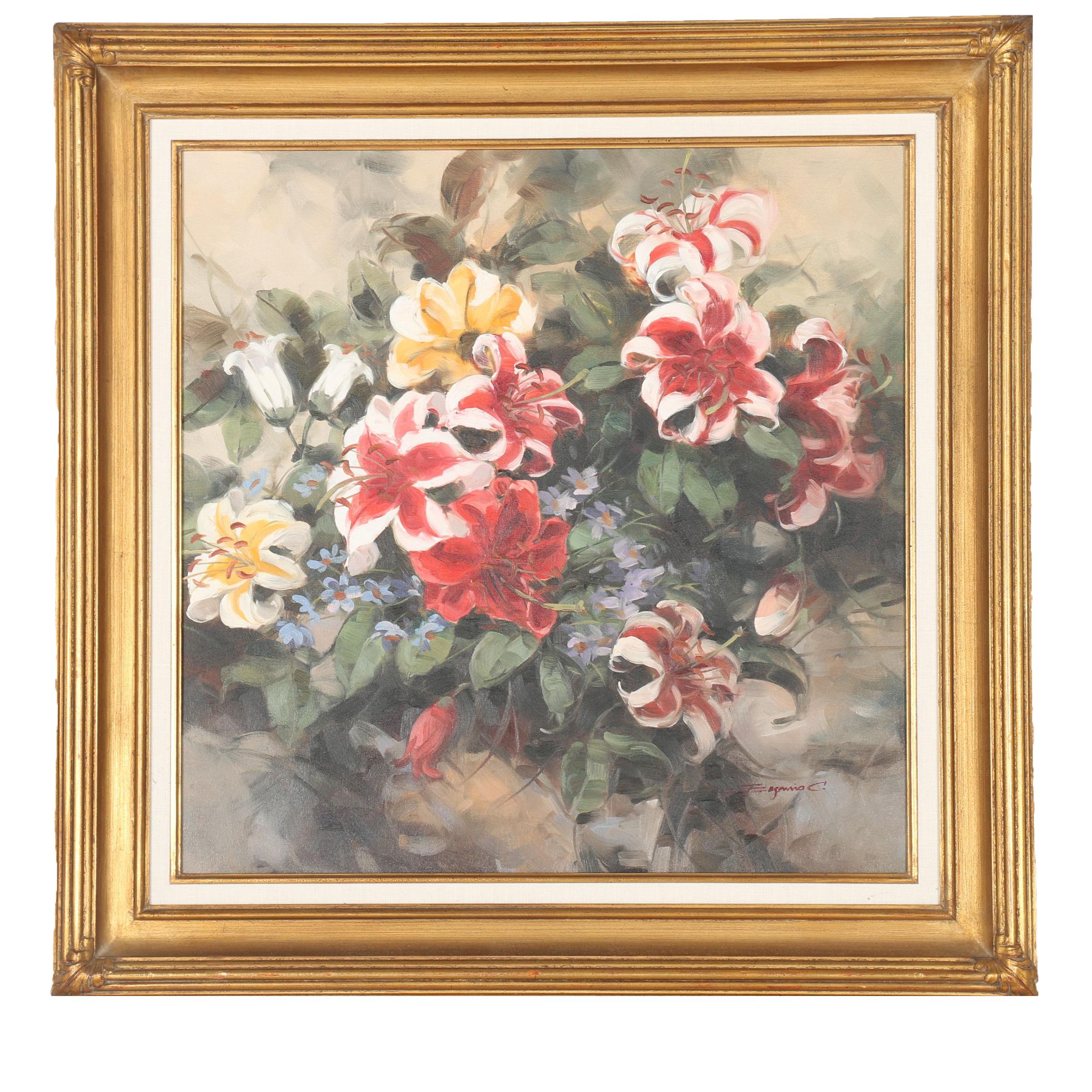 Eugenio Cohaila Oil Painting on Canvas "Flowers"