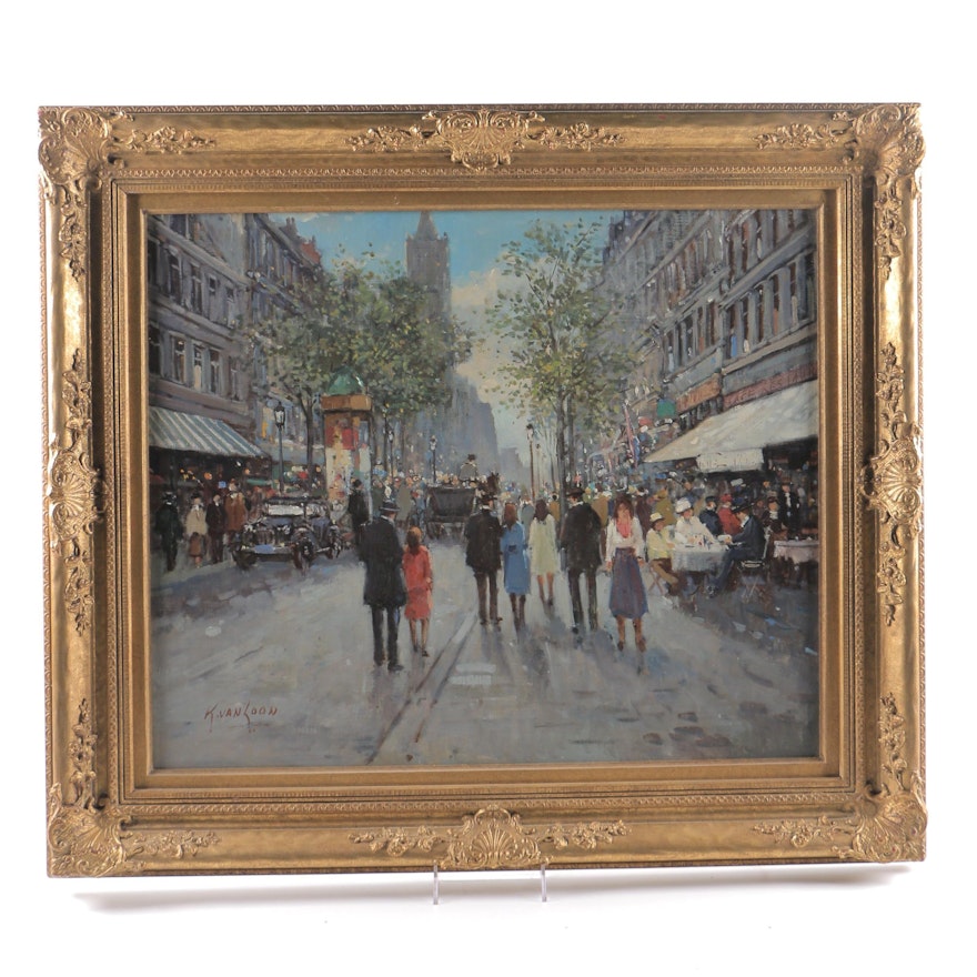 Kees Van Loon Oil Painting on Canvas "Street Scene"