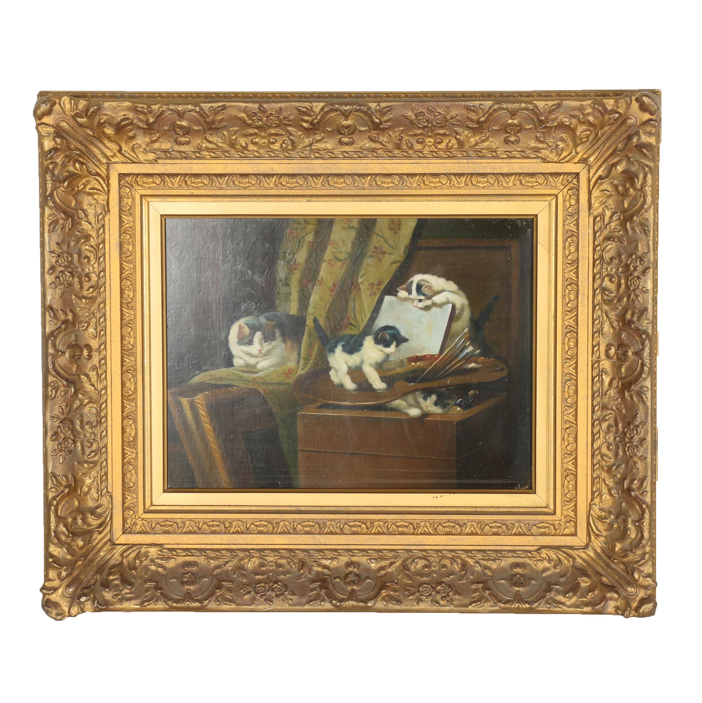 H. Marel Oil Painting on Board "Playing with Paint"