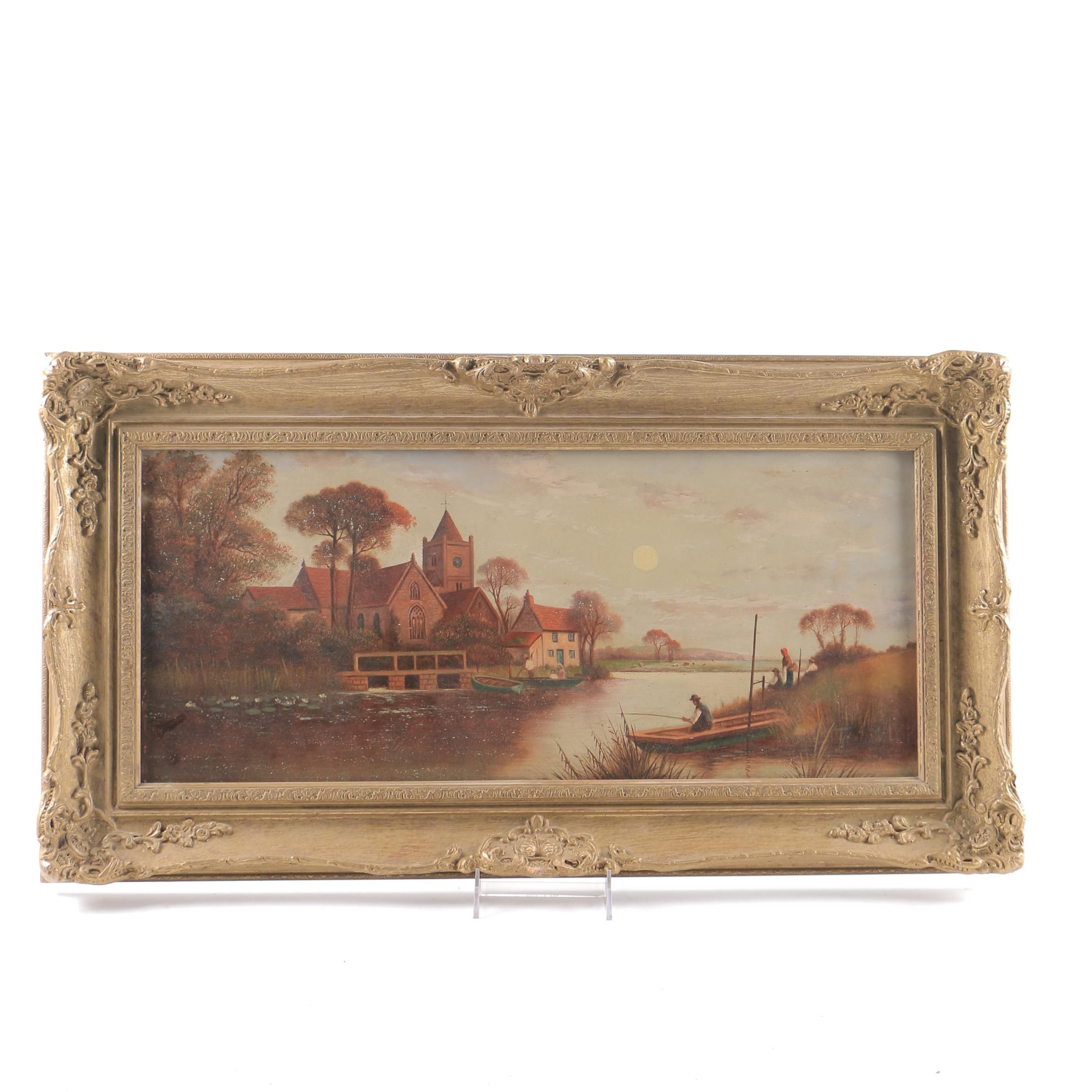 G. Cole Oil Painting on Canvas "People Boating"