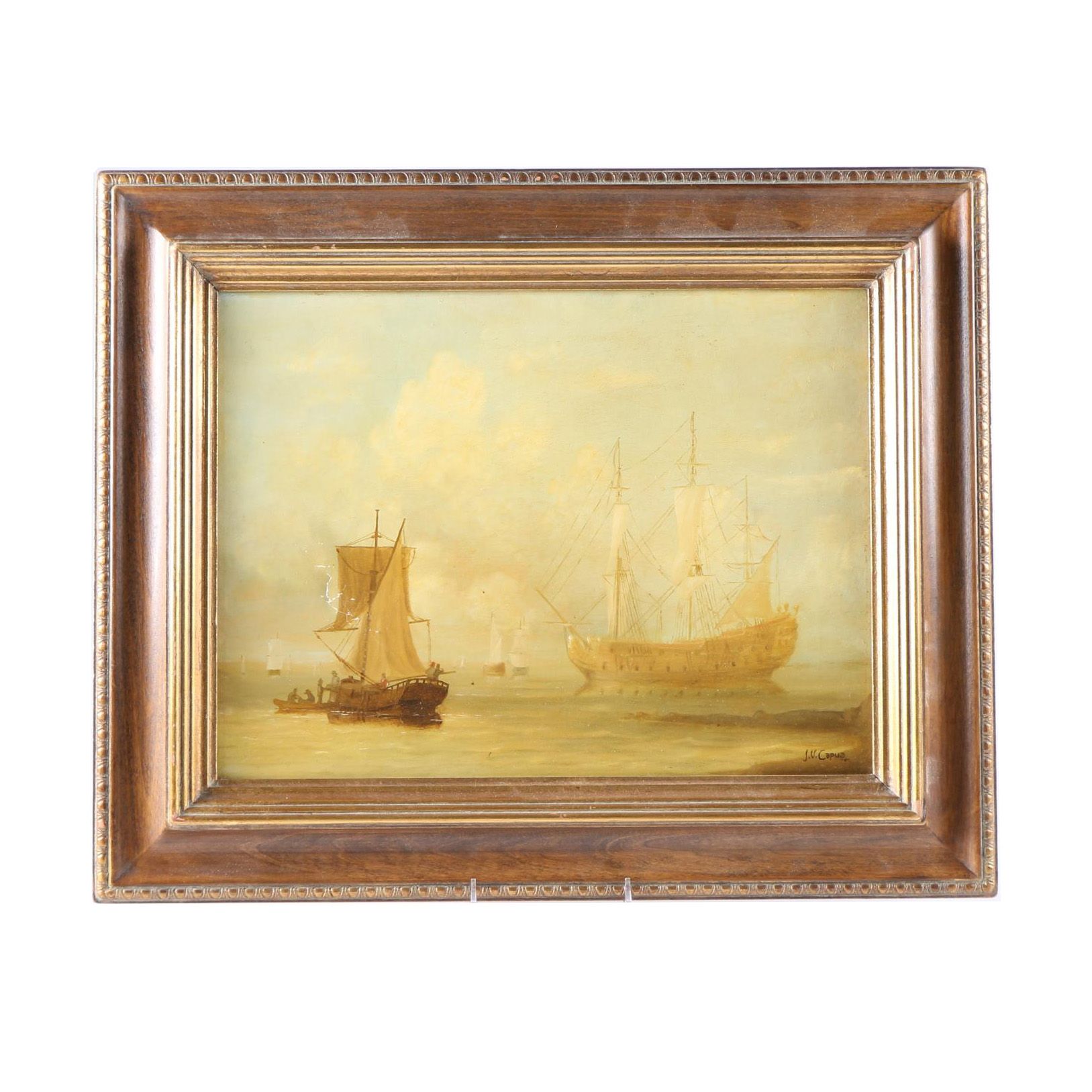 J.V. Capua Oil Painting on Canvas "Margate Hoy and a Two-Decker"