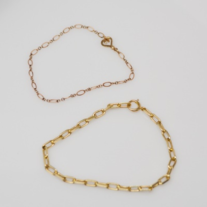 10K Rose Gold and 14K Yellow Gold Charm Bracelets