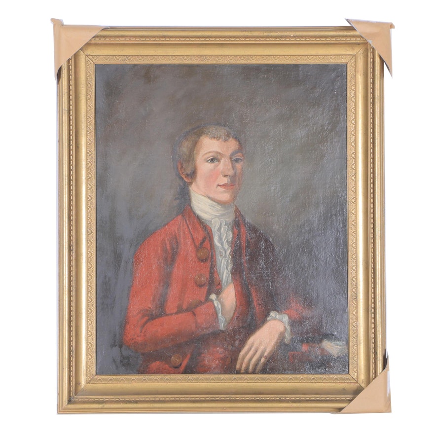 Late 18th Century English Oil on Canvas Portrait of a Young Man