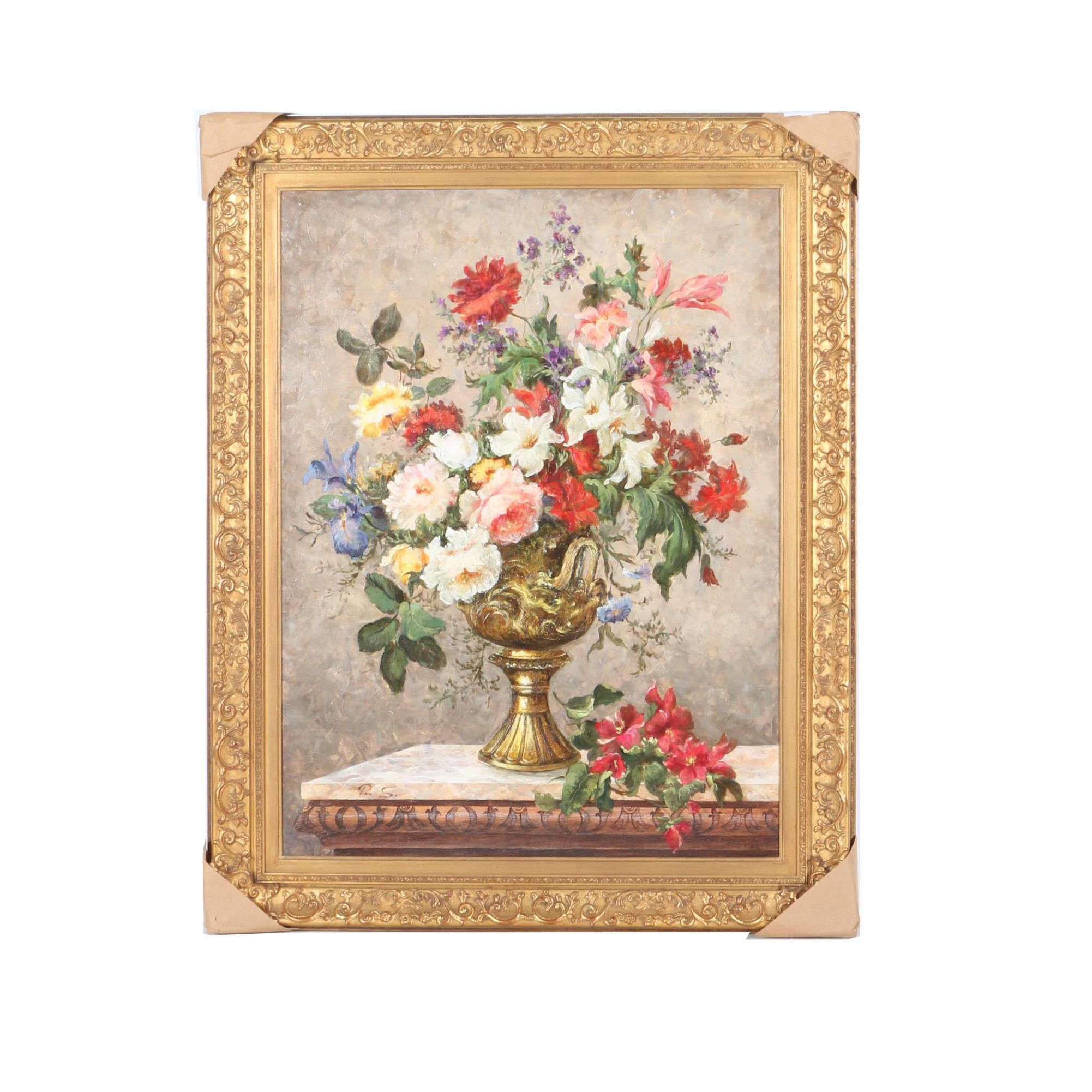 Elizabeth Pena Oil Painting on Canvas "Vase of Flowers"