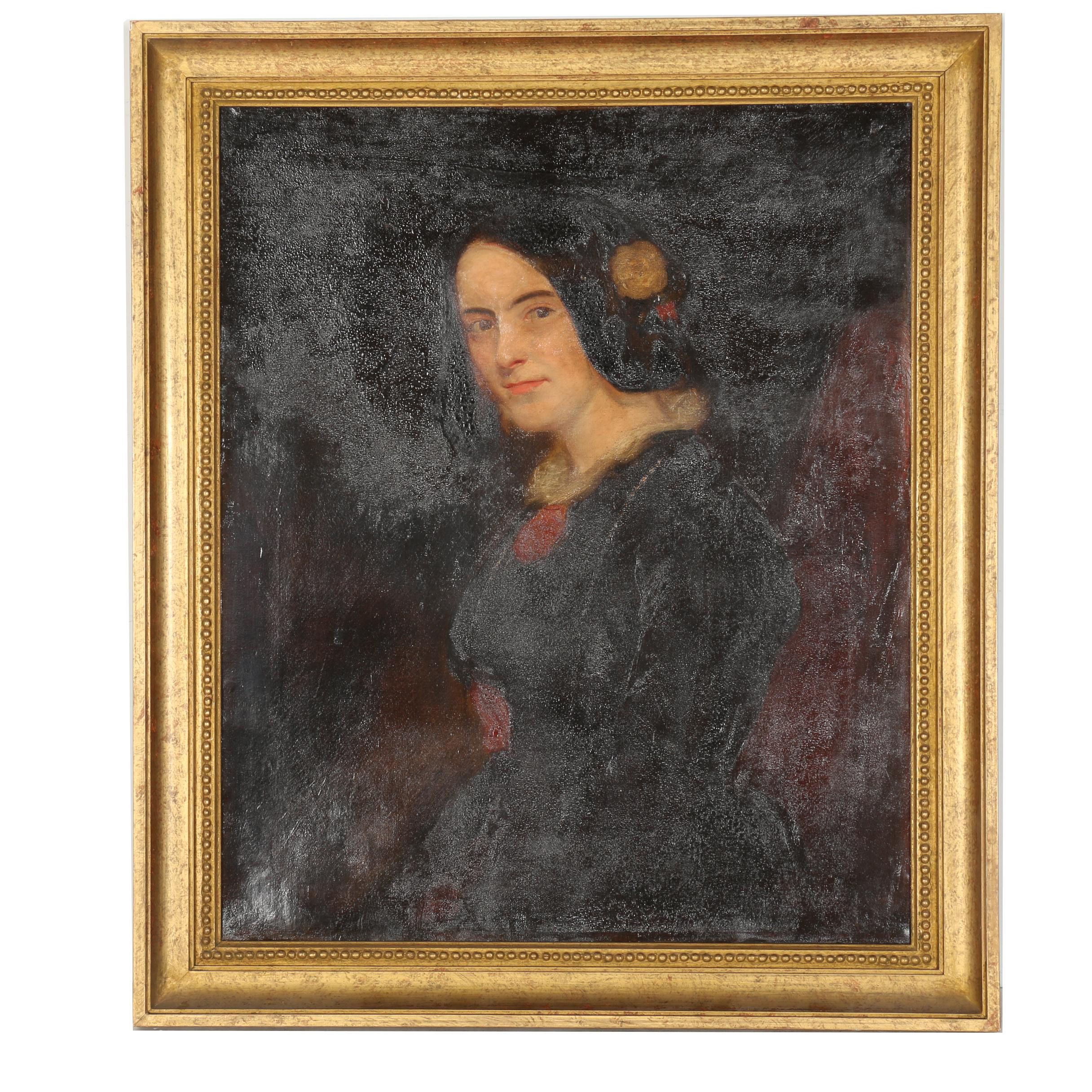 Late 19th Century Oil Painting on Canvas Portrait of a Woman