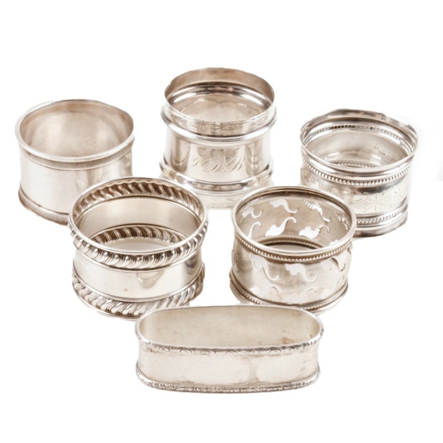 Collection of Seven Vintage Sterling Silver Napkin Rings