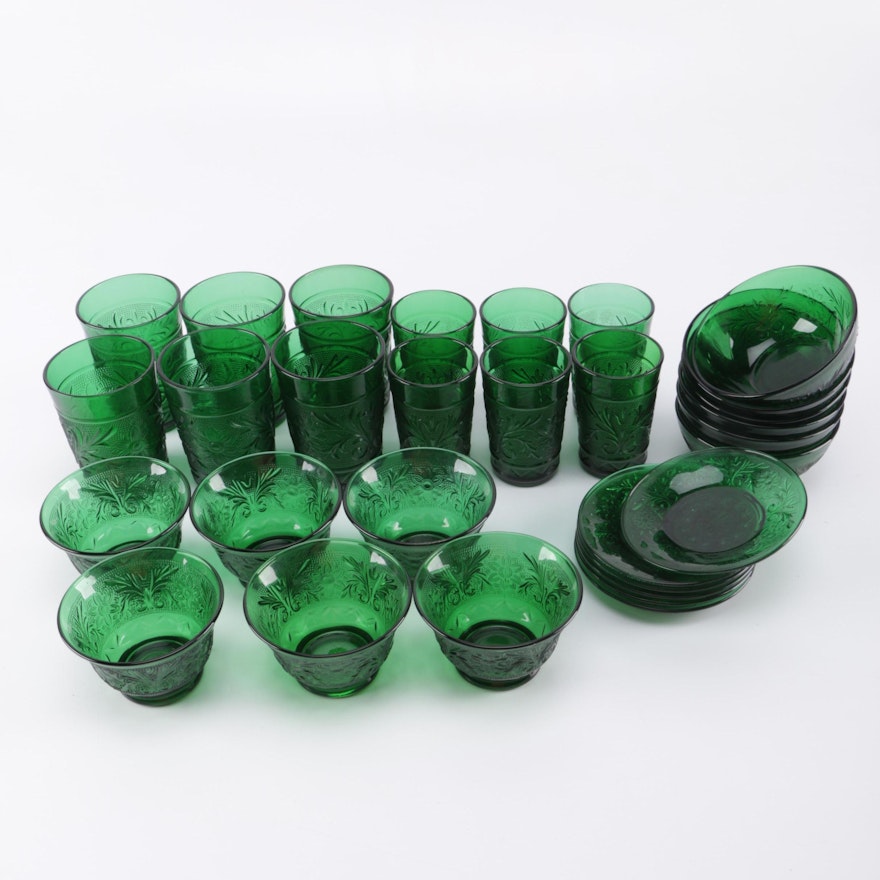 Green Pressed Depression Glassware