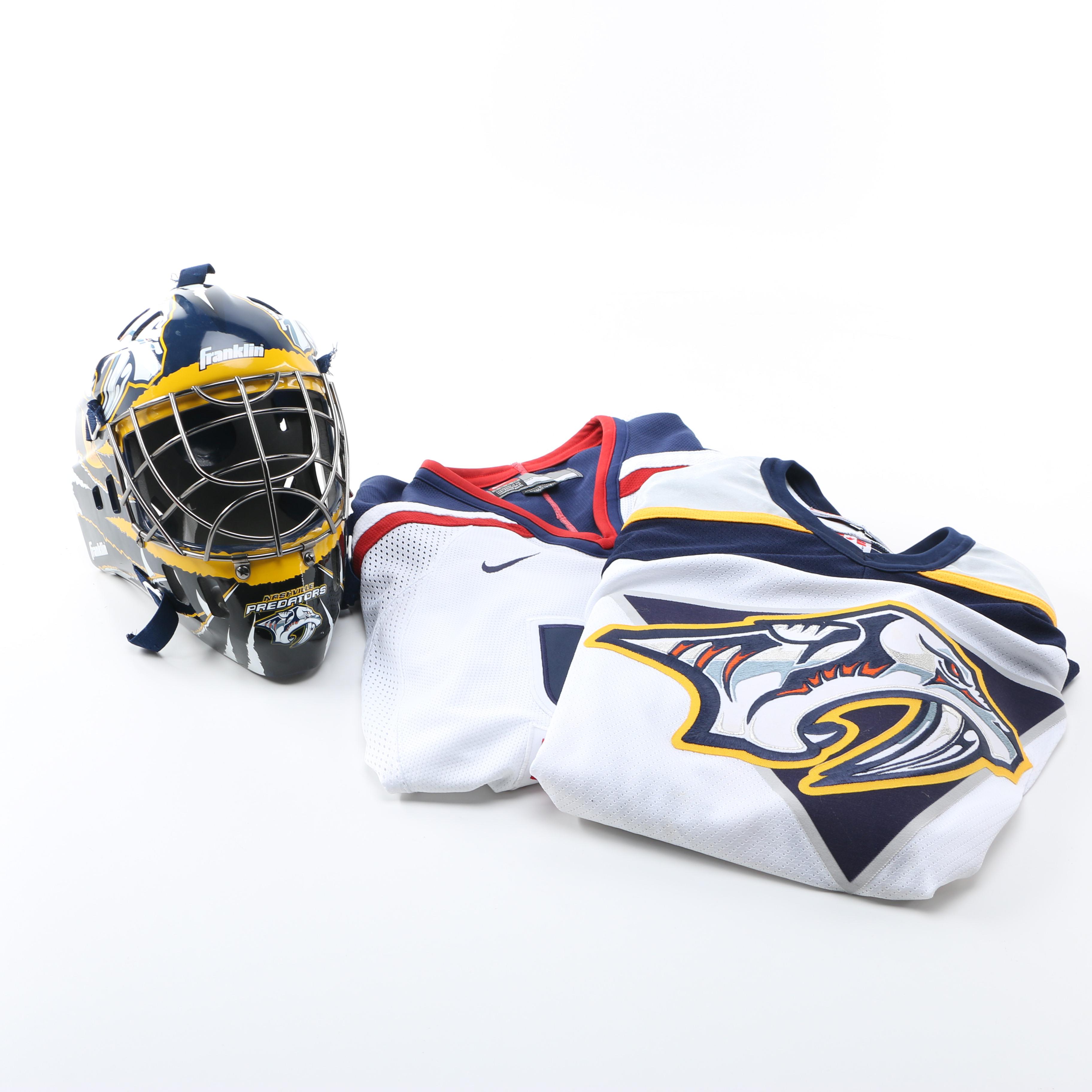 Nashville Predators Jersey and Goalie Helment and USA Hockey Jersey