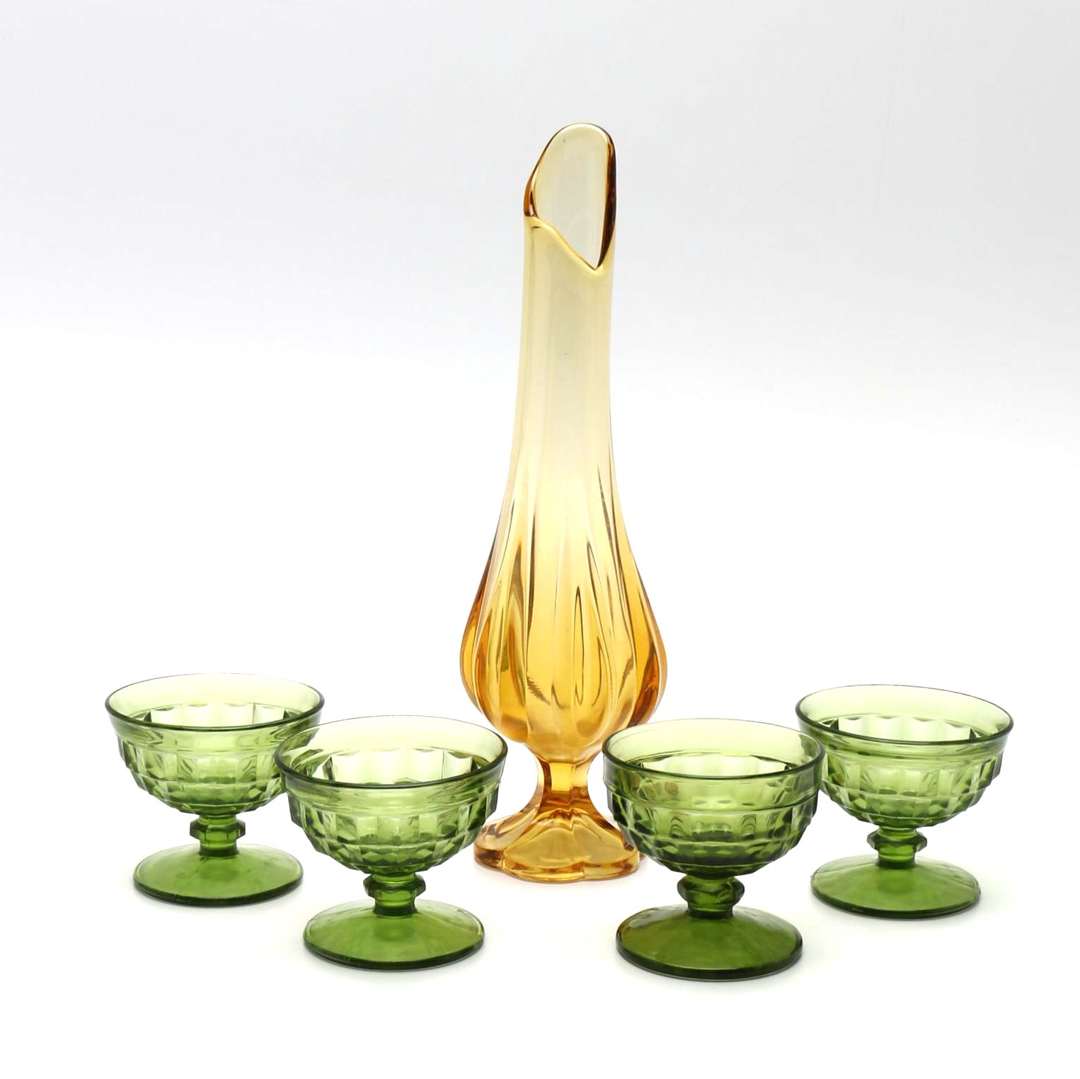 Vintage Swung Glass Vase and Sorbet Bowls