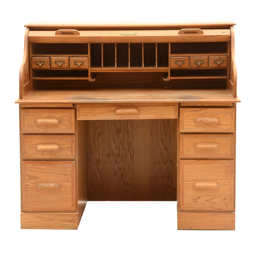 Oak Roll-Top Tambour Desk