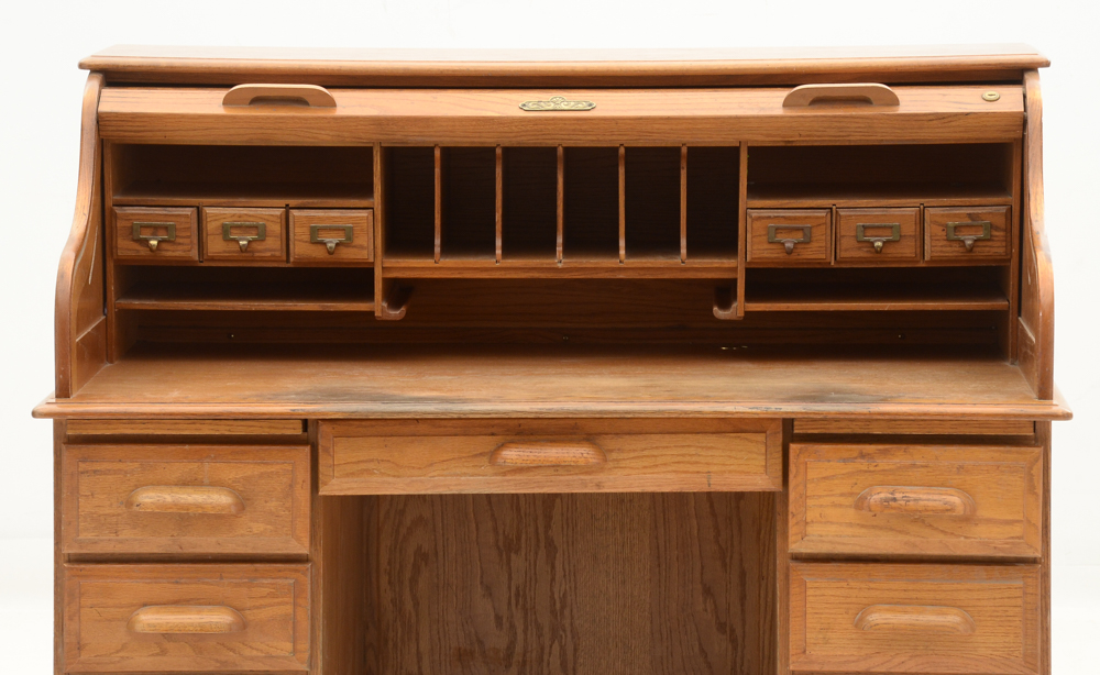 Oak Roll-Top Tambour Desk