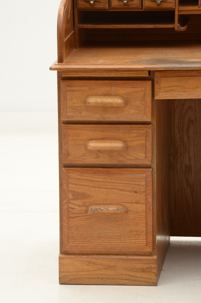 Oak Roll-Top Tambour Desk