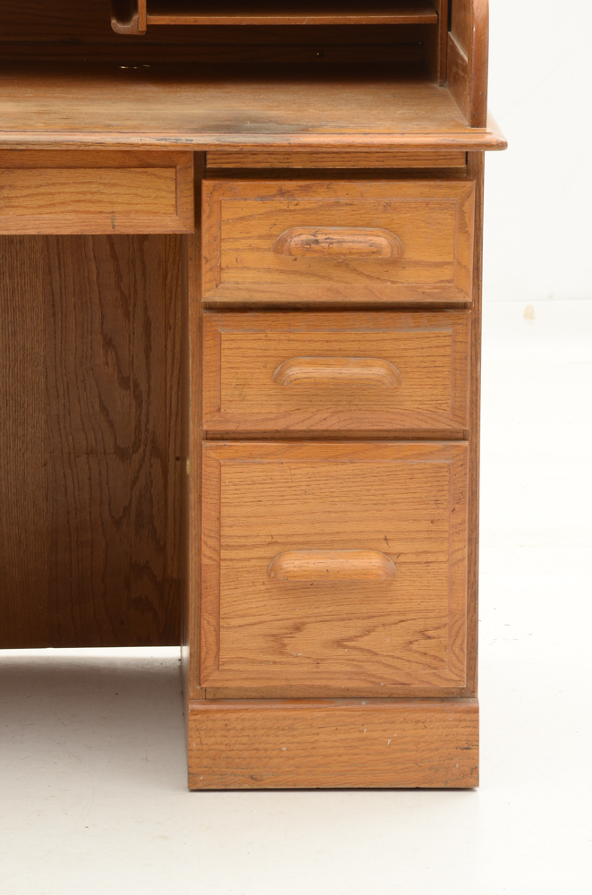Oak Roll-Top Tambour Desk