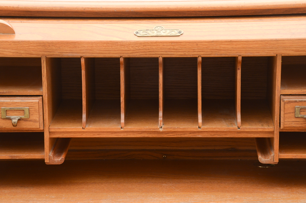 Oak Roll-Top Tambour Desk