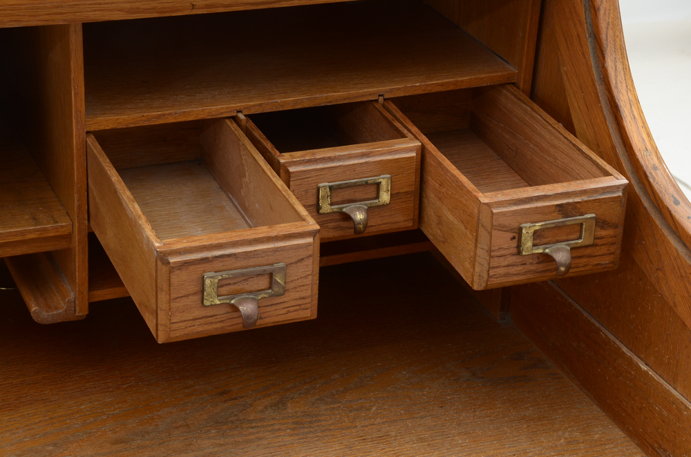 Oak Roll-Top Tambour Desk