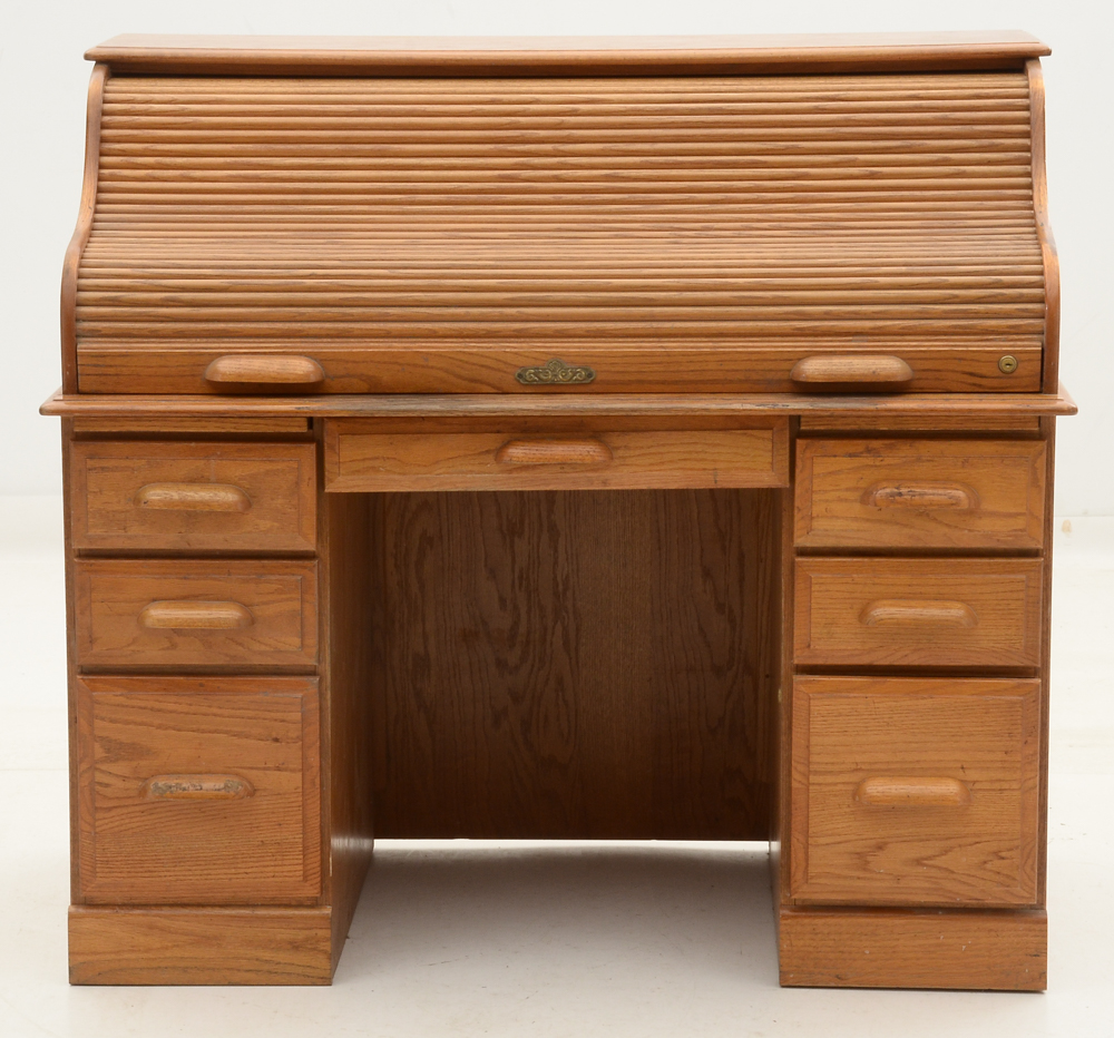 Oak Roll-Top Tambour Desk
