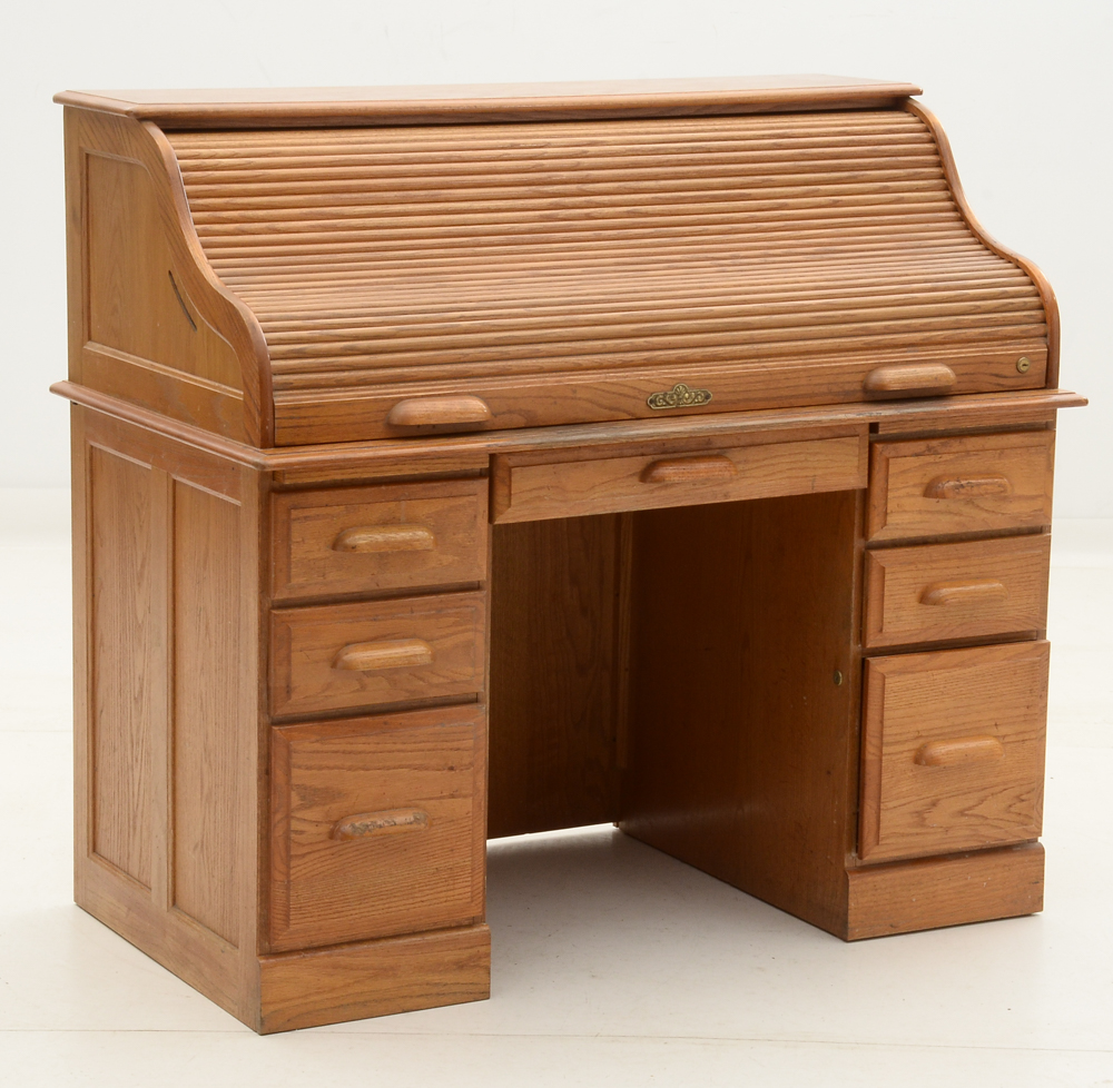 Oak Roll-Top Tambour Desk